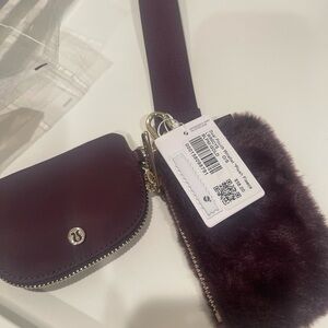 New with tag lululemon dual pouch wristlet plush fleece plum/gold
